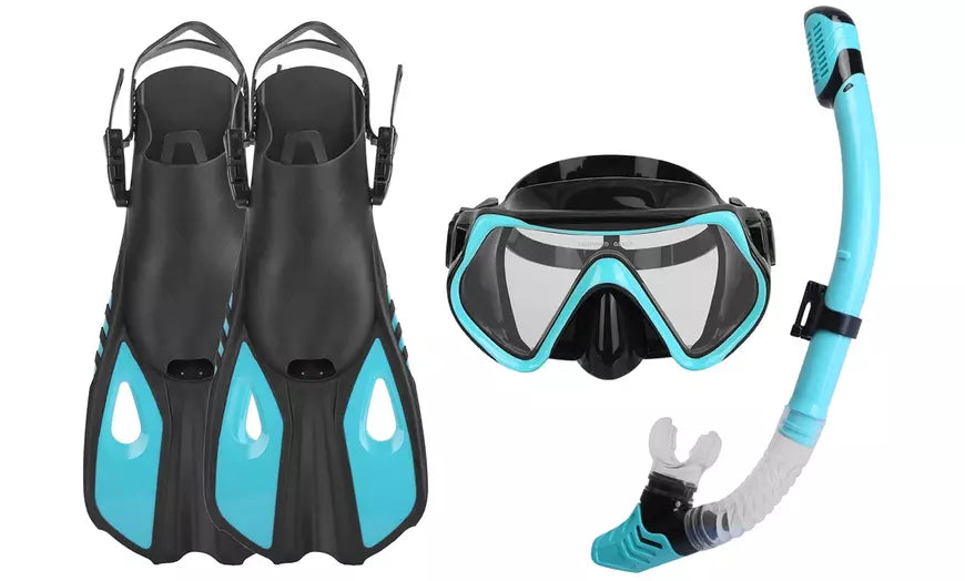 CoolWorld Snorkel Mask Fin Snorkeling Set w/ Dive Mask Dry Top Snorkel Swim Fins