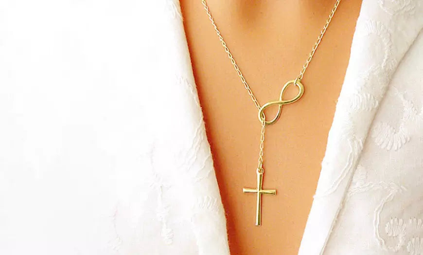 Italian Solid Sterling Silver Infinity Cross Lariat Necklace