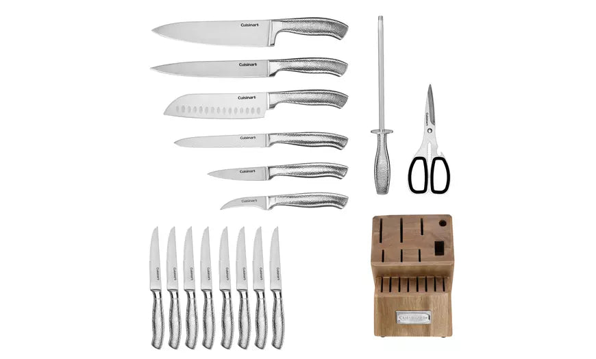 Cuisinart Classic Stainless Steel Hammered Handle Knife Set 4-Pc, 6-Pc or 17-Pc