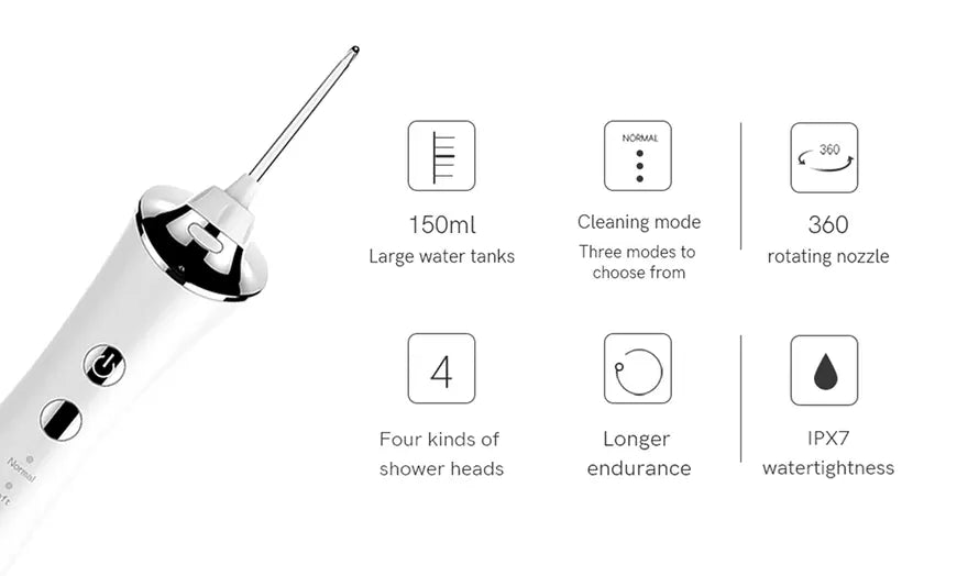 Portable Water Dental Flosser Tooth Pick - Cordless and USB Rechargeable