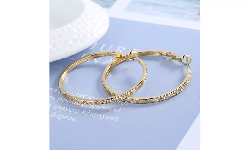 14K Gold or Rhodium Plated Large Hoop Earrings with crystals from Swarovski