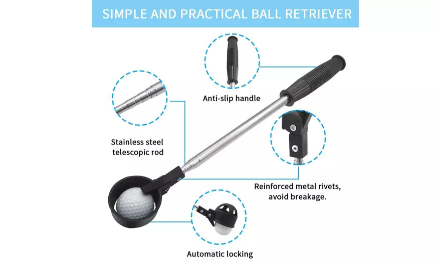 Telescopic Golf Ball Retriever Stainless Golf Ball Pick Up Scoop for Water