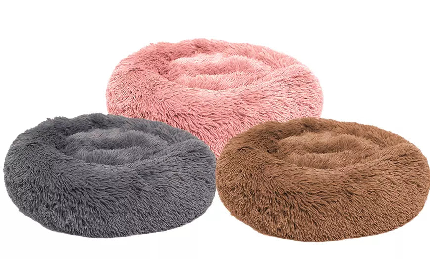 Fluffy Round Sleeping Bed For Pet Dog Cat Cozy Kitty Teddy Kennel