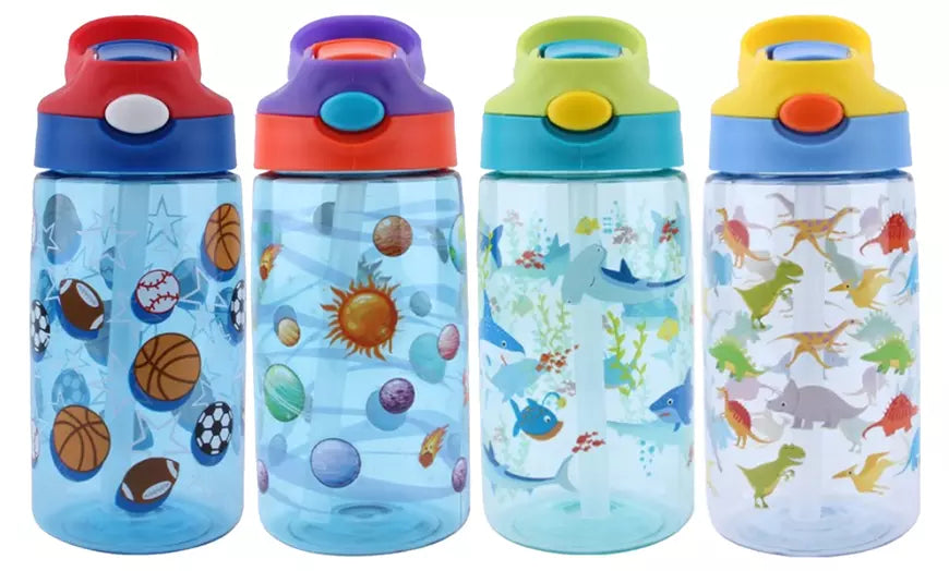 4-Pack Kid's Water Bottles With Auto Straw - BPA Free