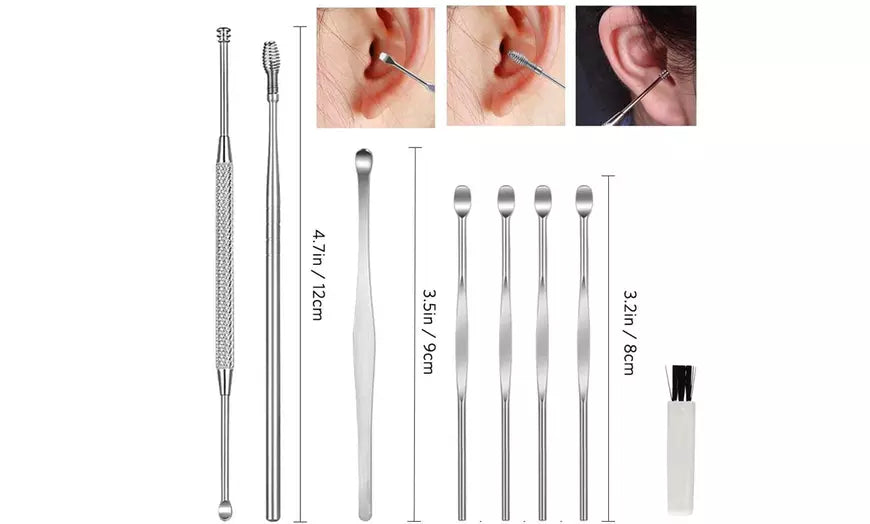 8pcs Ear Pick Cleaning Set Ear Wax Remover Cleaner Curette Tool Kit