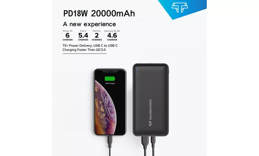 Techsmarter 20000mAh 18W USB-C PD Power Bank Portable Phone Charger