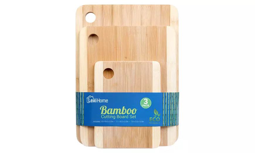 Natural Bamboo Cutting and Serving Board (3 Piece)