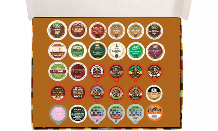 Holiday Gift Sampler Pack for Keurig K cup brewers, including Coffee, Tea, Cappu