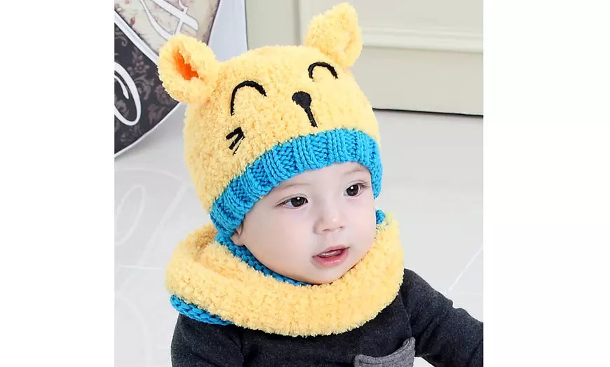 Winter Warm Cute Beanie Hat with Scarf Set Cap for Baby Toddler Girl Boy