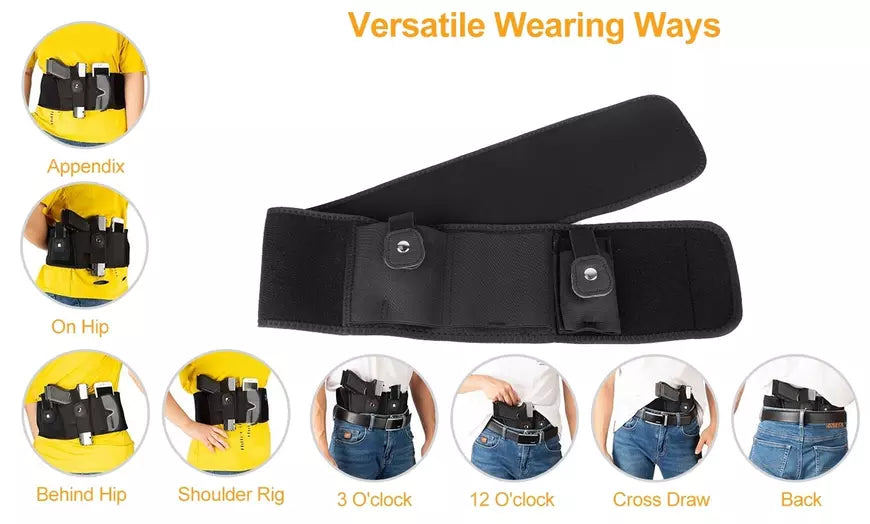 Belly Band Gun Holster for Concealed Carry w/ Mag Pouch (Multi-Options)