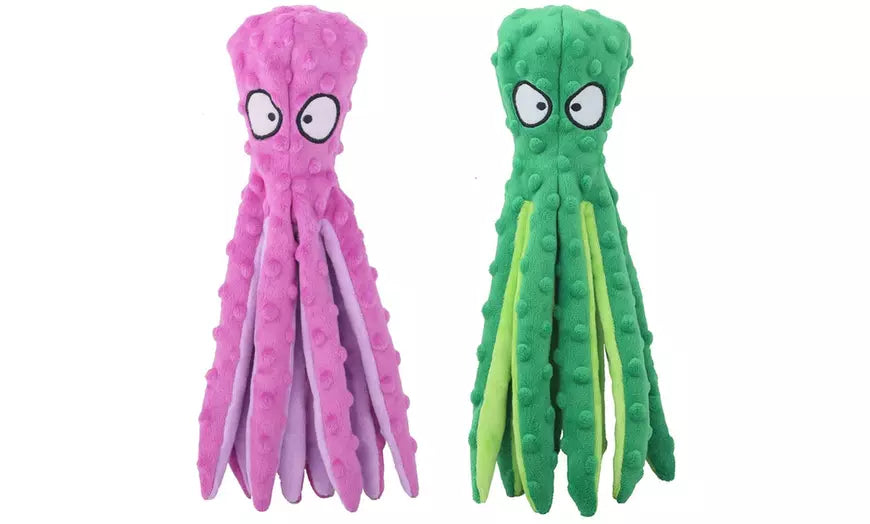 Dog Squeaky Toys Octopus - No Stuffing Crinkle Plush Dog Toys for Puppy Teething