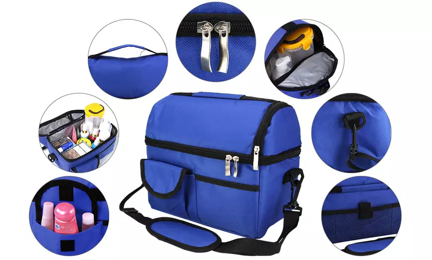 Lunch Bag Dual Compartment Tote Box Leak-proof Bento Organizer