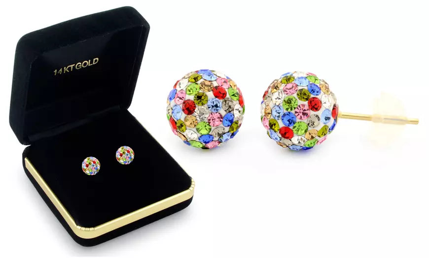 Solid 14K Gold Crystal Fireball Ball Earrings With A Gift Box By Sophia Lee