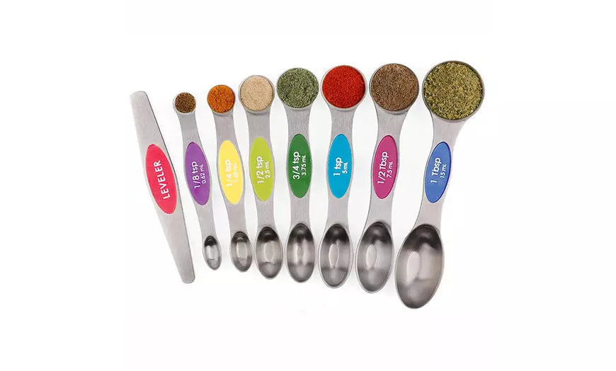 Magnetic Measuring Spoons Set, Dual Sided, Stainless Steel Set of 8