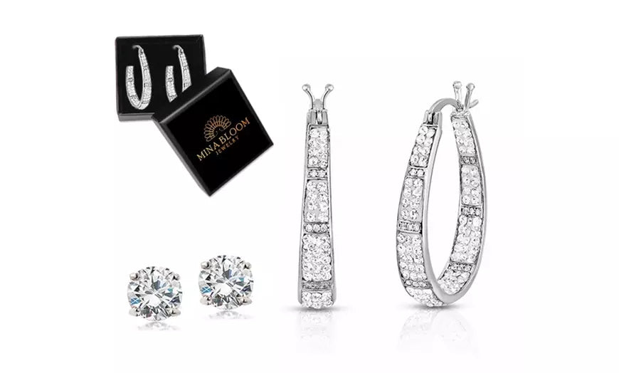 2CT Stud & Crystal Hoop Earrings With Crystals From Swarovski