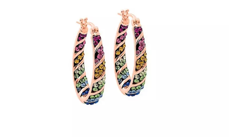 Multi Color Rainbow Hoop Earrings Made With Crystals From Swarovski
