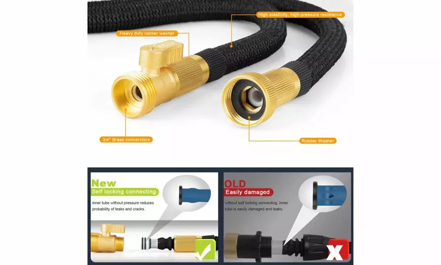Expandable Garden Watering Hoses with Spray Nozzle Extra Strength Fabric