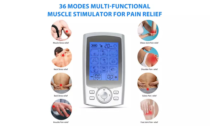 36 Mode TENS Unit Electrotherapy Muscle Stimulator Pulse Massager With 10 Pads