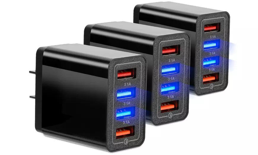 Fast Charge Smart USB Hub Wall Charger Adapter w/ Display (3-Pack)