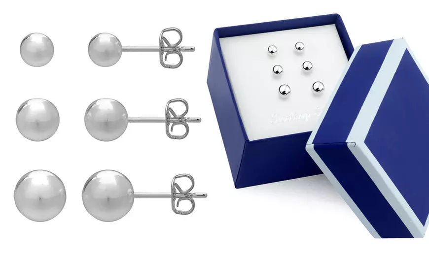Sterling Silver 4mm ,5mm ,6mm Trio Stud Earring Set In a Box
