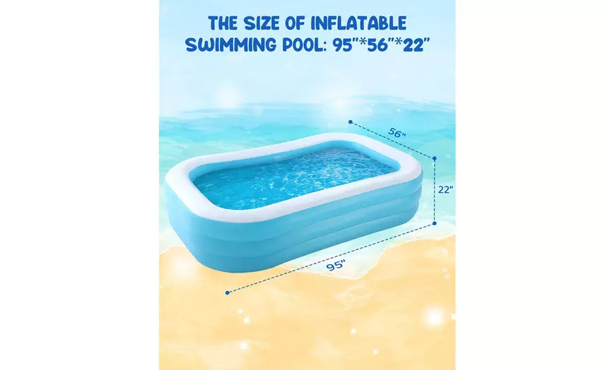 95" Inflatable Pool Rectangular Inflatable Swimming Pool Kids Baby Pool