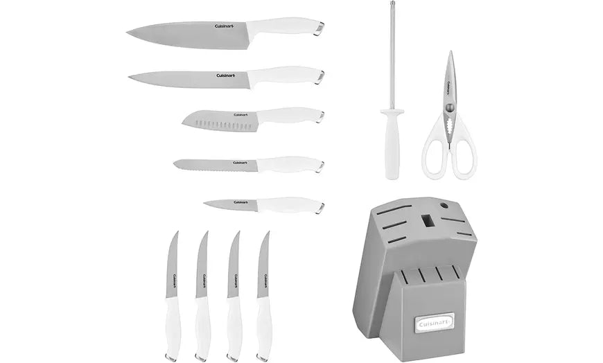 Cuisinart C77SSW-12P Color Pro Collection 12 pc Knife Block Set White Gray Block