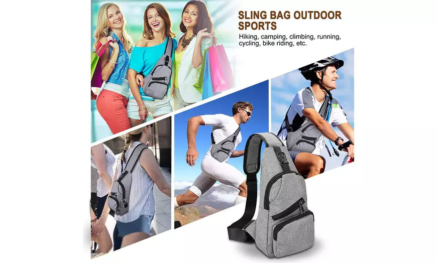 Unisex Crossbody Chest Sling Bag for Travel Sport Hiking with USB Charger Port