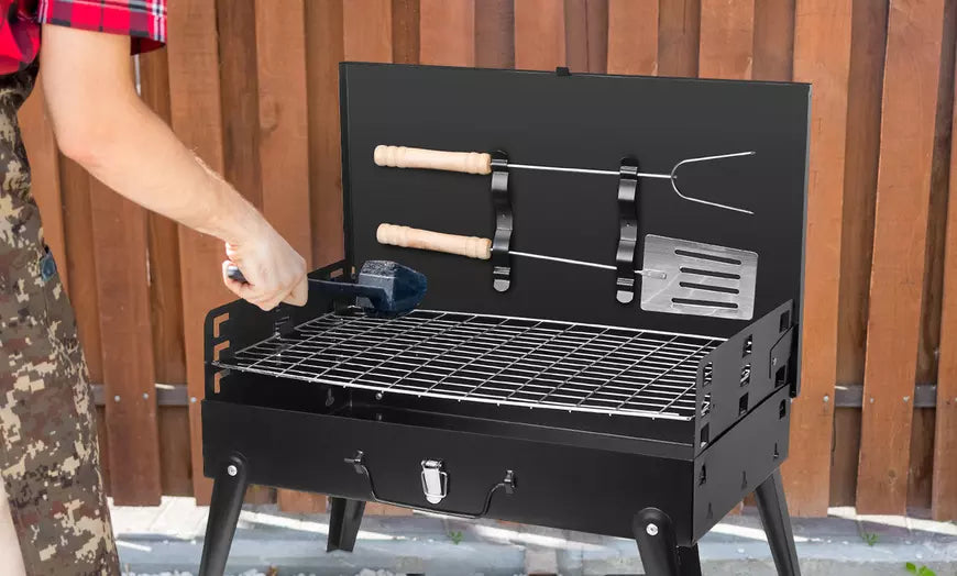 NewHome 16" Portable Foldable Tabletop Charcoal Barbecue Grill w/ Fork & Spatula