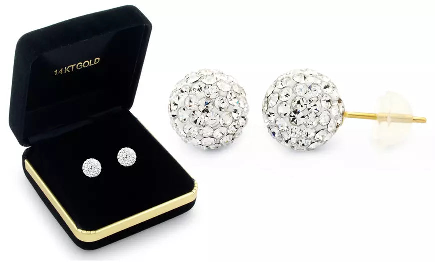 Solid 14K Gold Crystal Fireball Ball Earrings With A Gift Box By Sophia Lee