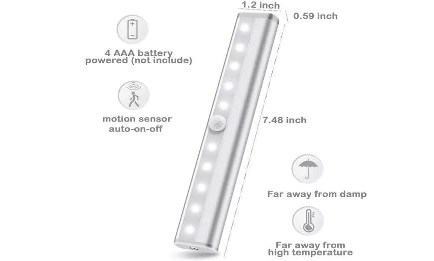 10 LED Motion Sensor Stick-on Light Bar (3-or 6-Pack)