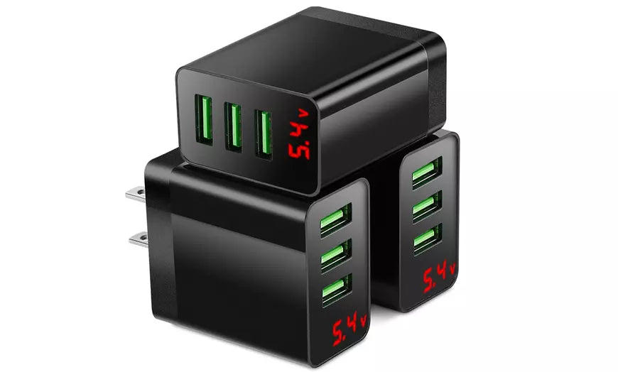 Fast Charge Smart USB Hub Wall Charger Adapter w/ Display (3-Pack)