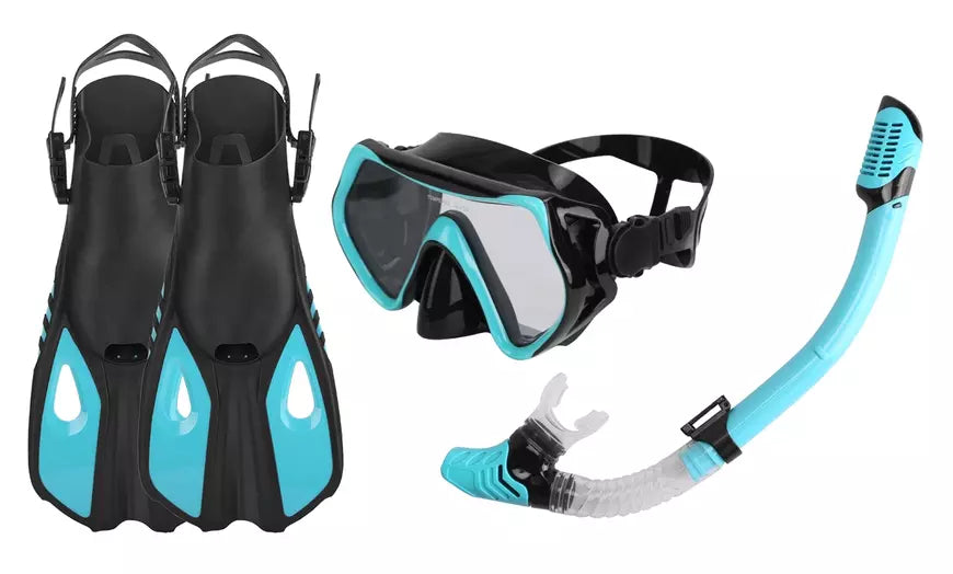 CoolWorld Snorkel Mask Fin Snorkeling Set w/ Dive Mask Dry Top Snorkel Swim Fins