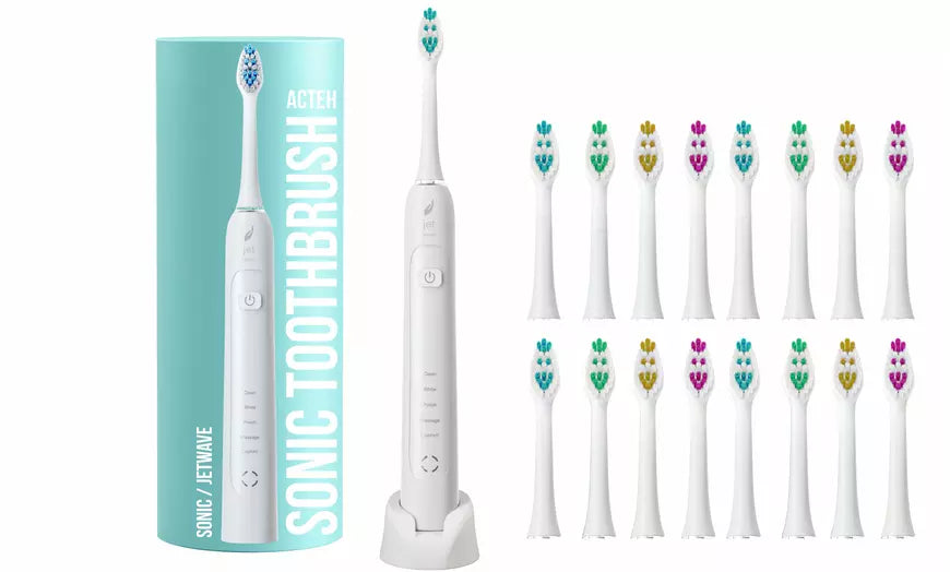 Sonic Electric Toothbrush with Best Battery Life, 16 Heads, 5 Modes and Timer