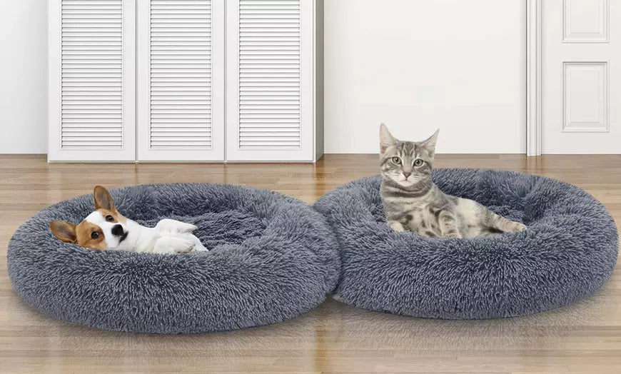 Fluffy Round Sleeping Bed For Pet Dog Cat Cozy Kitty Teddy Kennel