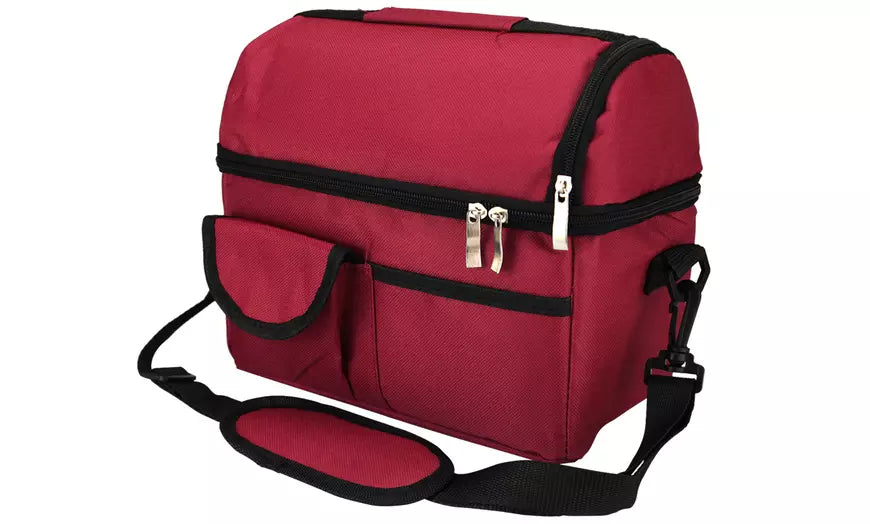 Lunch Bag Dual Compartment Tote Box Leak-proof Bento Organizer