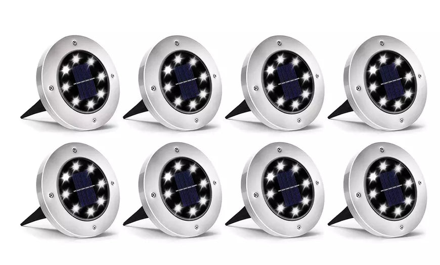 8 LED Solar Ground Lights Outdoor Solar Disk Lights Waterproof In-Ground Lights